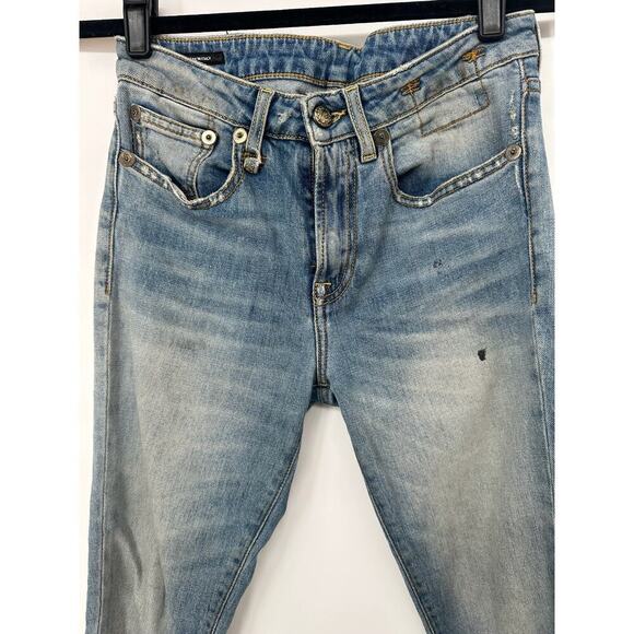 R13 Jenny Mid Rise Skinny Jean Shiloh Distress Uneven Raw Hem - Picture 3 of 8